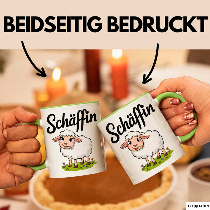 Schaf Tier Bauer Tasse Becher Geschenk Lustige Geschenkidee Spruch Schäffin Grün Trendation