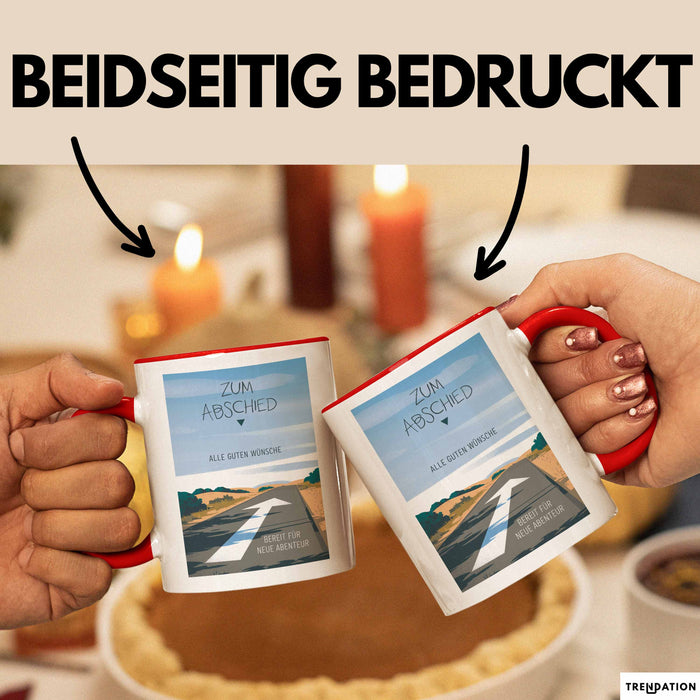 Büroarbeit Kollege Abschied Tasse Geschenk Lustige Geschenkidee Spruch Zum Abschied Alle Guten Wünsche Bereit Für Neue Abenteuer Rot Trendation