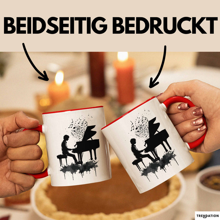 Klavier-Spieler Geschenk Tasse Grafik Piano Spielerin Geschenkidee Becher Rot Trendation
