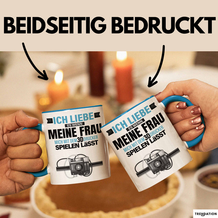3D Drucker Tasse "Ich Liebe Meine Frau" Geschenk für Ehepartner und Technikfans Blau Trendation