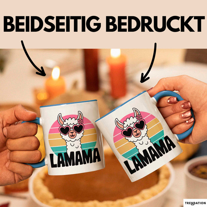 Lama Alpaka Mama Mutter Schwangerschaft Tasse Becher Geschenk Lustige Geschenkidee Spruch Lamama Blau Trendation