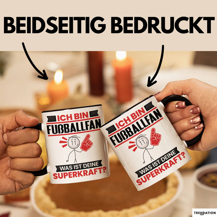 Fußballfan Tasse Geschenk für Fußballfan Geburtstag Lustiger Spruch Kaffee-Becher Was Ist Deine Superkraft Schwarz Trendation
