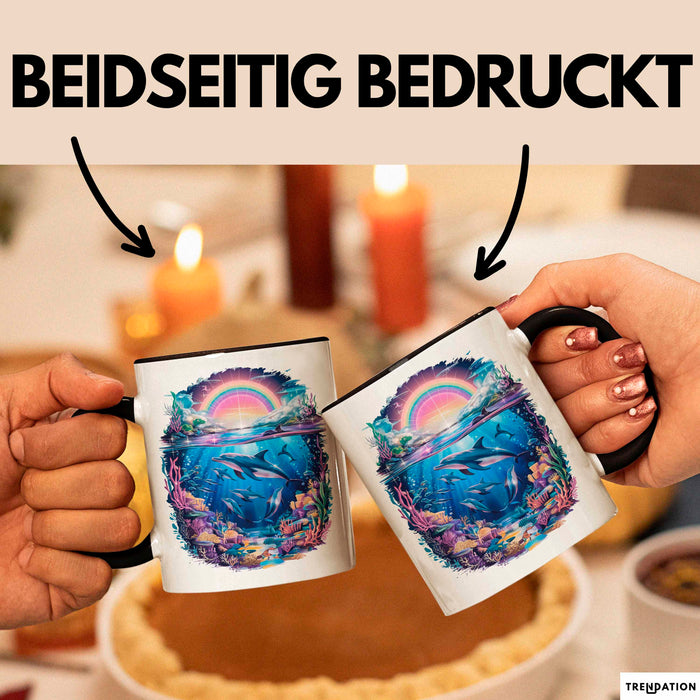 Delfin Tierliebhaber Tasse Geschenk Lustige Geschenkidee Spruch Regenbogendelfin Unterwasser Schwarz Trendation