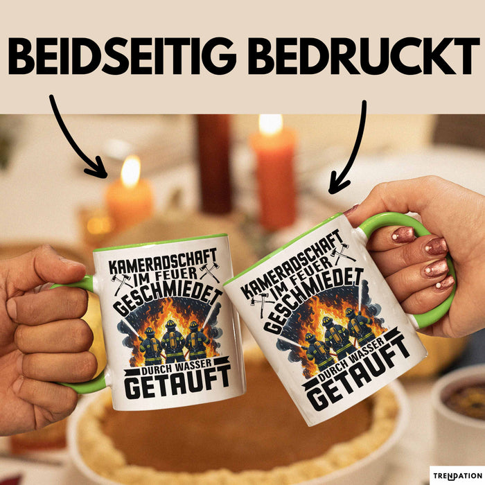 Feuerwehrmann Tasse Geschenk Kameradschaft Im Feuer Geschmiedet Durch Wasse Getauft Geschenkidee Feuerhwehr Grün Trendation