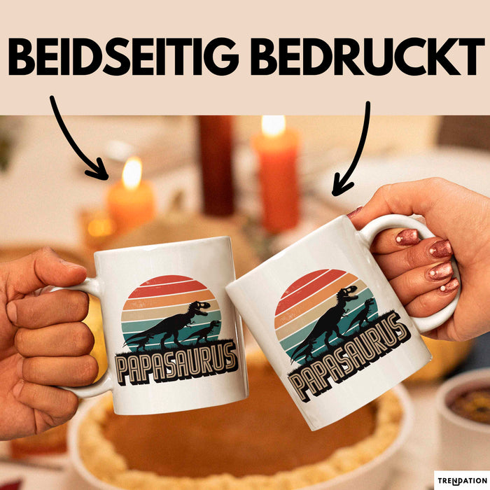 Papa Vatertag Tasse Becher Geschenk Lustige Geschenkidee Spruch Papasaurus Dinosaurier Weiß Trendation