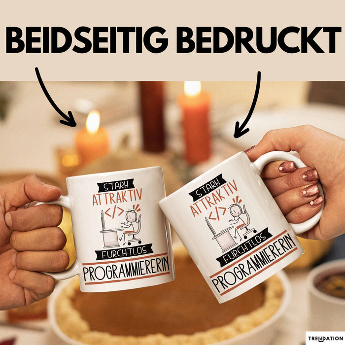 Programmiererin Tasse Geschenk Becher Stark Attraktiv Furchtlos Programmiererin Lustige Geschenkidee Weiß Trendation