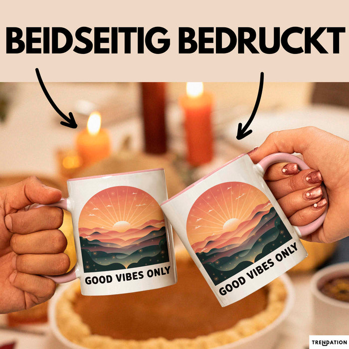 Positive Vibes Tasse Geschenk Lustige Geschenkidee Spruch Für Glückliche Seelen Rosa Trendation