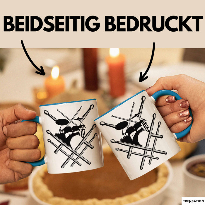 Drummer Schlagzeug-Spieler Geschenk Tasse Geschenkidee Kaffee-Becher Schlagzeuger Schlagzeug Stick Blau Trendation
