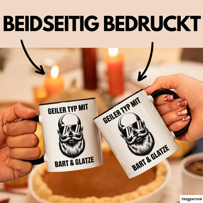 Glatzköpfige Männer Tasse Geschenk Lustige Geschenkidee Geiler Typ Mit Bart Und Glatze Schwarz Trendation