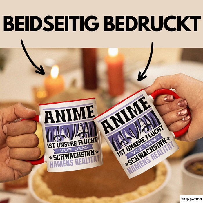 Anime Tasse Geschenk Realitätsflucht Lustiger Spruch Manga Fans Rot Trendation