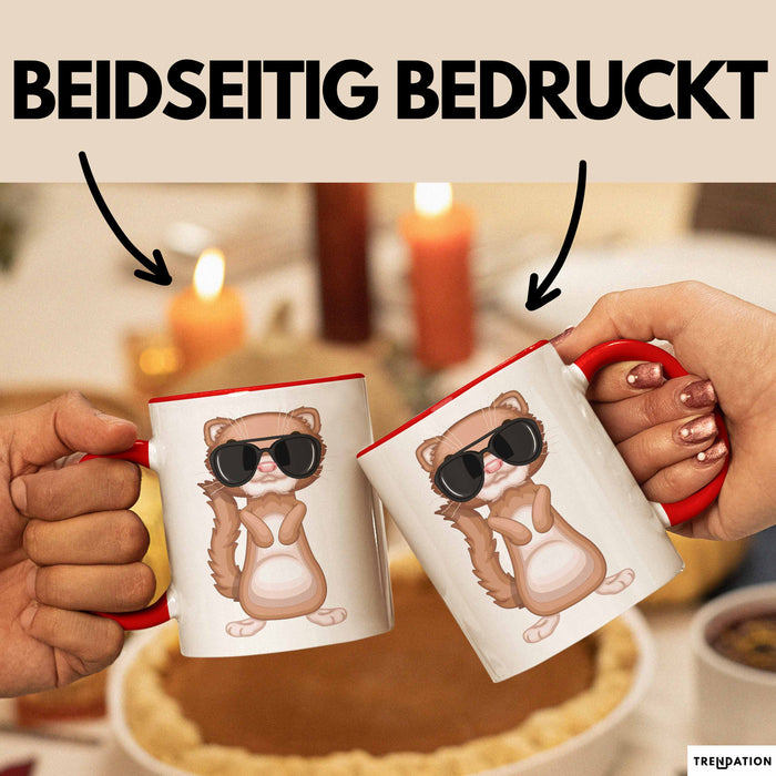 Frettchen Tasse Geschenk Sonnenbrille Grafik Lustige Geschenkidee Rot Trendation