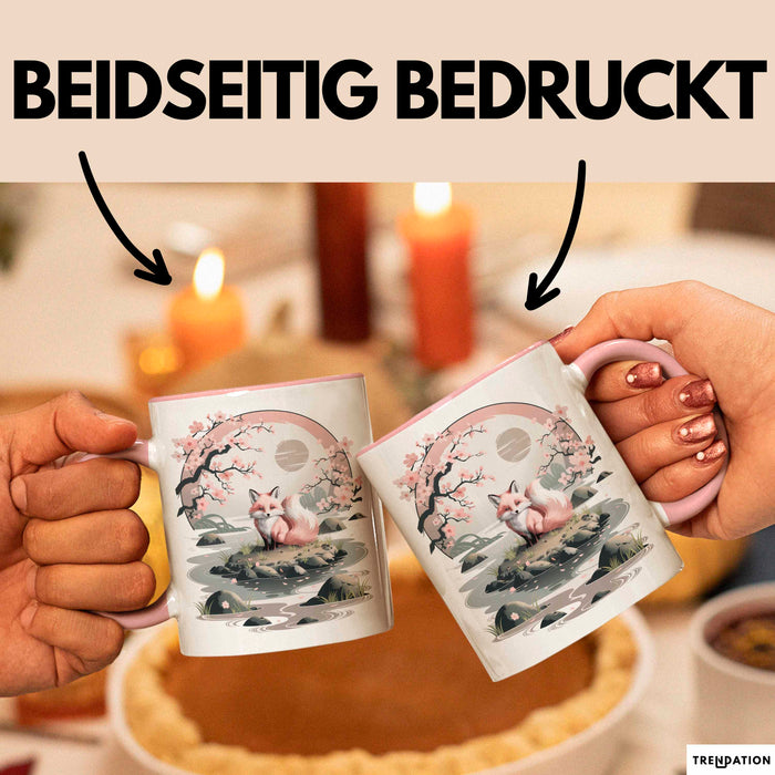Fuchs Tierliebhaber Tasse Geschenk Lustige Geschenkidee Spruch Japanischer Kitsune Fuchs Rosa Trendation