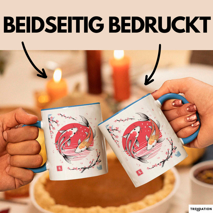 Kirschblüte Koi Karpfen Japanische Tasse Becher Geschenk Lustige Geschenkidee Spruch Blau Trendation