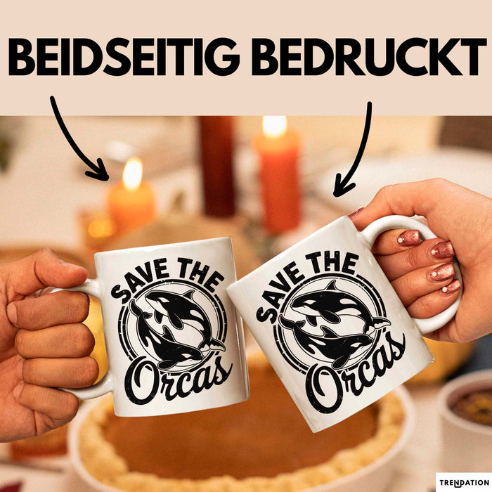 Wal Tier Tasse Geschenk Lustige Geschenkidee Spruch Rettet die Orcas Weiß Trendation