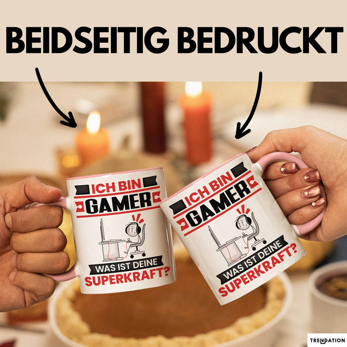 Gamer Tasse Geschenk für Gamer Geburtstag Lustiger Spruch Kaffee-Becher Was Ist Deine Superkraft Rosa Trendation