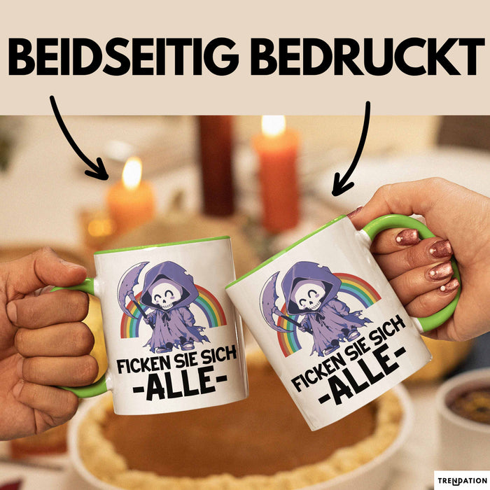 Lustige Tasse Kollegen F Sie Sich Alle Sensenmann Humor Sarkasmus Geschenkidee Kollegin Frauen Grün Trendation