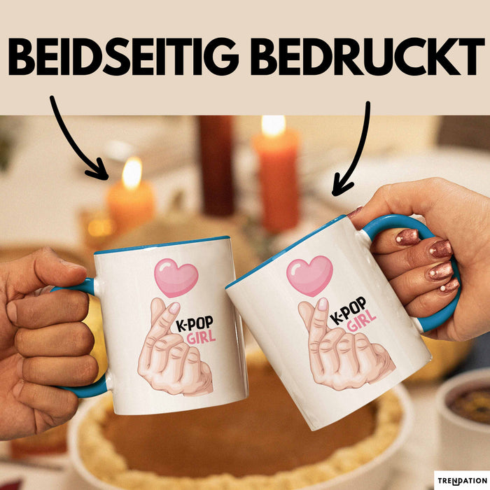 Kpop Love Girl Tasse Geschenk Süßes Herz Design Finger Herz Geste Blau Trendation