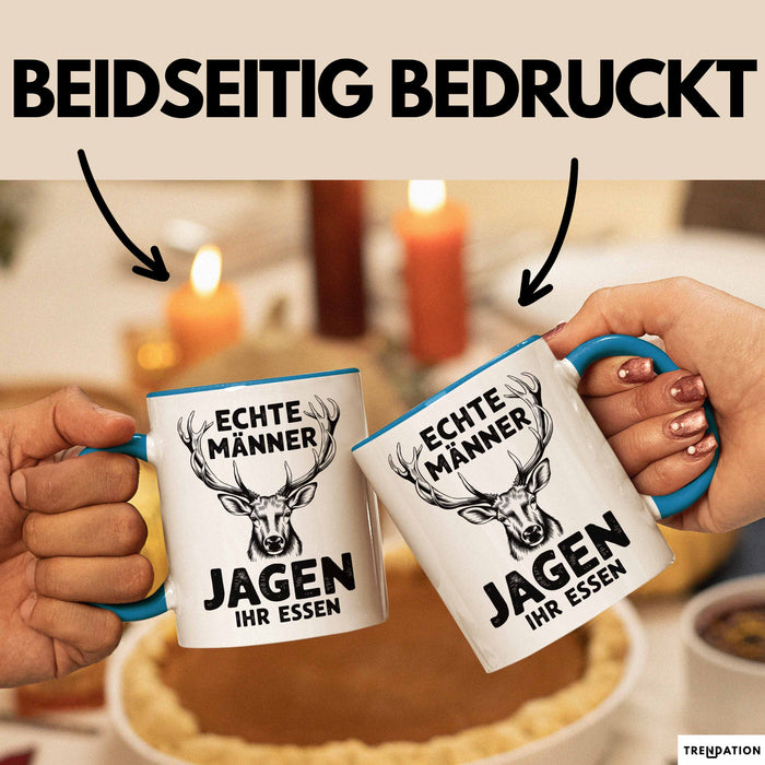 Hirschjäger Jagd Tasse Geschenk Echte Männer jagen ihr Essen Blau Trendation
