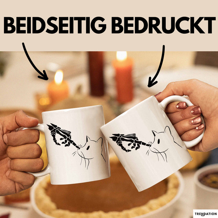 Katzen-Besitzerin Geschenk Tasse Kaffee-Becher Katzen Skelett Tattoo Frauen Kaffee-Becher Weiß Trendation