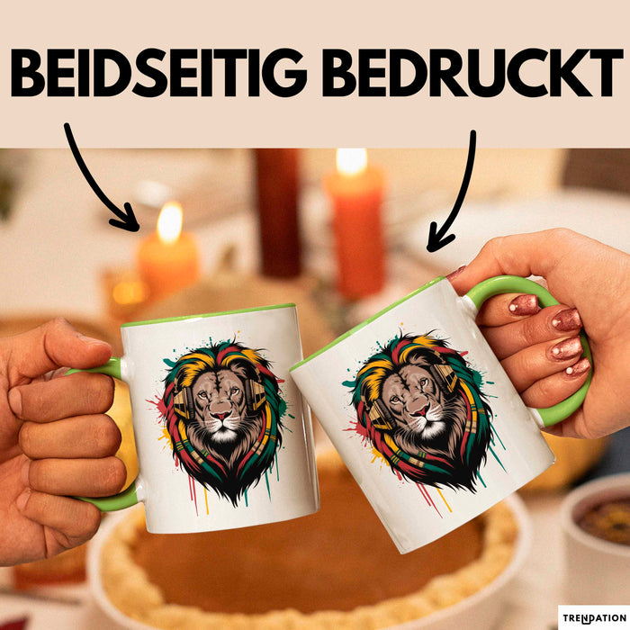 Löwe Tier Kopfhörer Sonnenbrille Tasse Geschenk Lustige Geschenkidee Spruch Grün Trendation