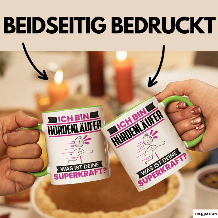 Hürdenläufer Tasse Geschenk für Hürdenläufer Geburtstag Lustiger Spruch Kaffee-Becher Was Ist Deine Superkraft Grün Trendation