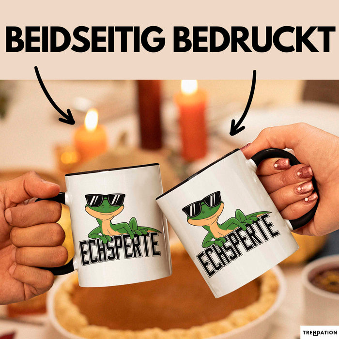 Reptil Leopardgecko Echse Tasse Geschenk Lustige Geschenkidee Spruch Echsperte Schwarz Trendation