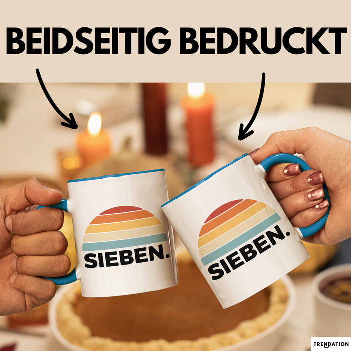 Tasse Retro SIEBEN. Design mit Sonnenuntergangsfarben 7. Geburtstag Jungs Blau Trendation