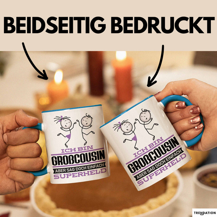 Großcousin Geschenk Tasse Ich Bin Großcousin Aber Sag Doch Einfach Superheld Lustige Geschenkdiee für Großcousin Kaffee-Becher Blau Trendation