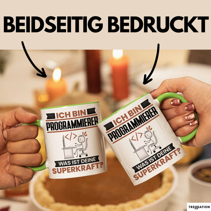 Programmierer Tasse Geschenk für Programmierer Geburtstag Lustiger Spruch Kaffee-Becher Was Ist Deine Superkraft Grün Trendation