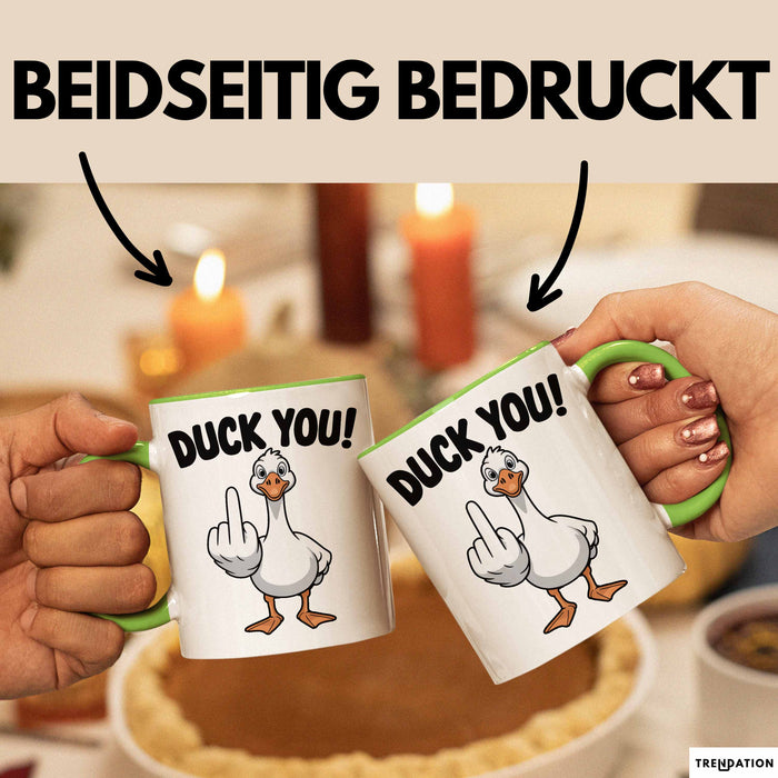 Ente Tier Tasse Geschenk Lustige Geschenkidee Spruch Duck You Grün Trendation