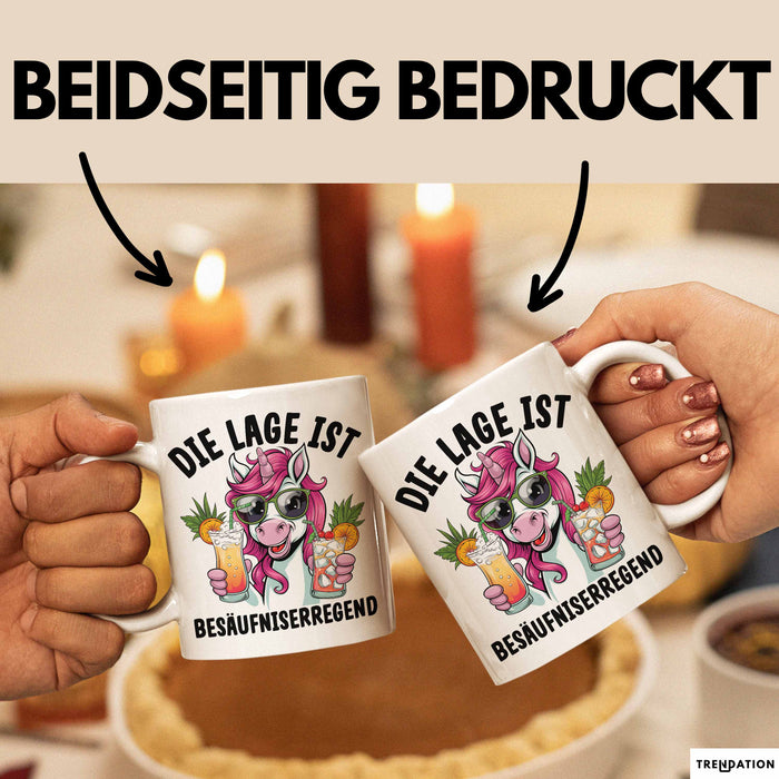 Humor Tasse Geschenk Die Lage Ist Besäufniserregend Geschenkidee Kaffee-Becher Weiß Trendation