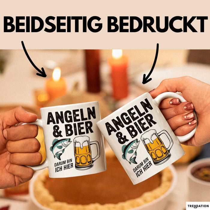 Angeln Fischer Bierliebhaber Tasse Geschenk Lustige Geschenkidee Spruch Angeln Und Bier Darum Bin Ich Hier Weiß Trendation
