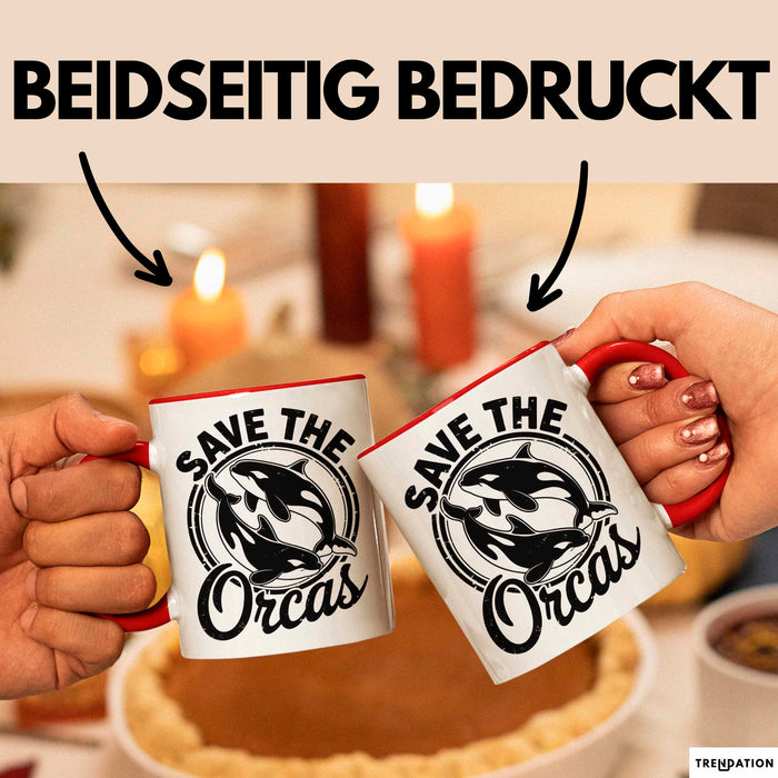 Wal Tier Tasse Geschenk Lustige Geschenkidee Spruch Rettet die Orcas Rot Trendation