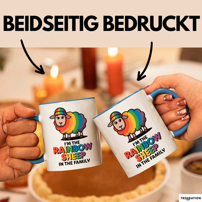 LGBTQ Schaf Tasse Geschenk Lustige Geschenkidee Spruch Rainbow Sheep In The Family Blau Trendation