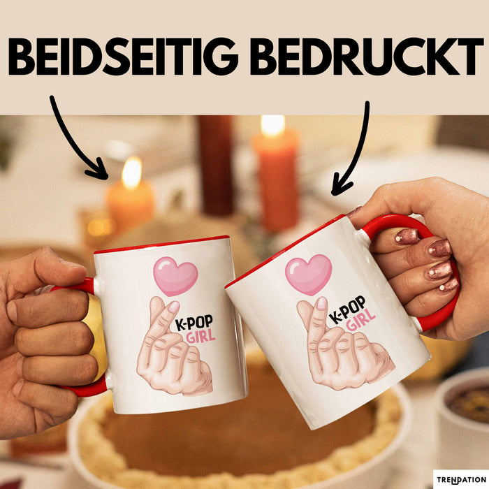 Kpop Love Girl Tasse Geschenk Süßes Herz Design Finger Herz Geste Rot Trendation