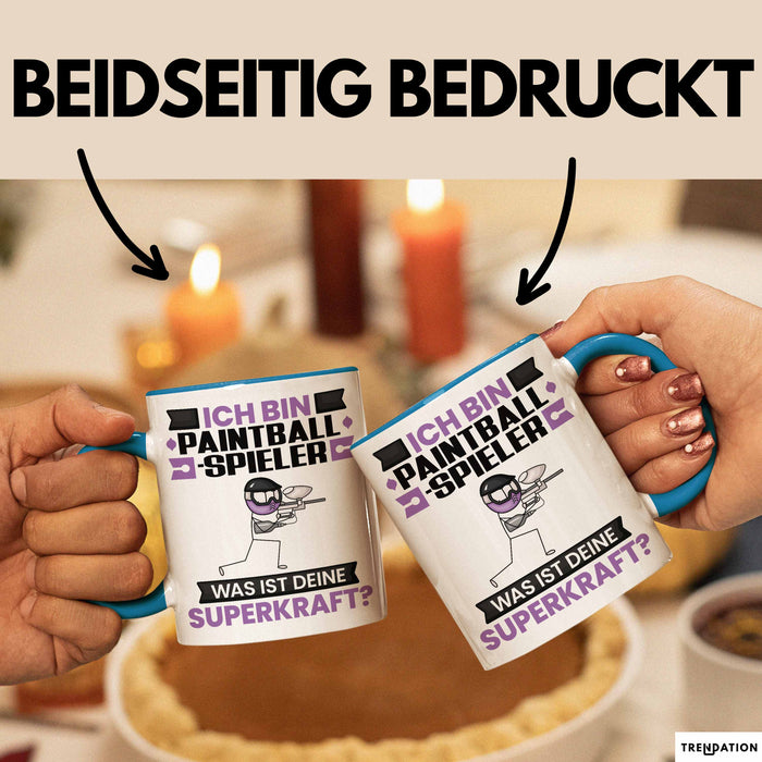 Paintballspieler Tasse Geschenk für Paintballspieler Geburtstag Lustiger Spruch Kaffee-Becher Was Ist Deine Superkraft Blau Trendation