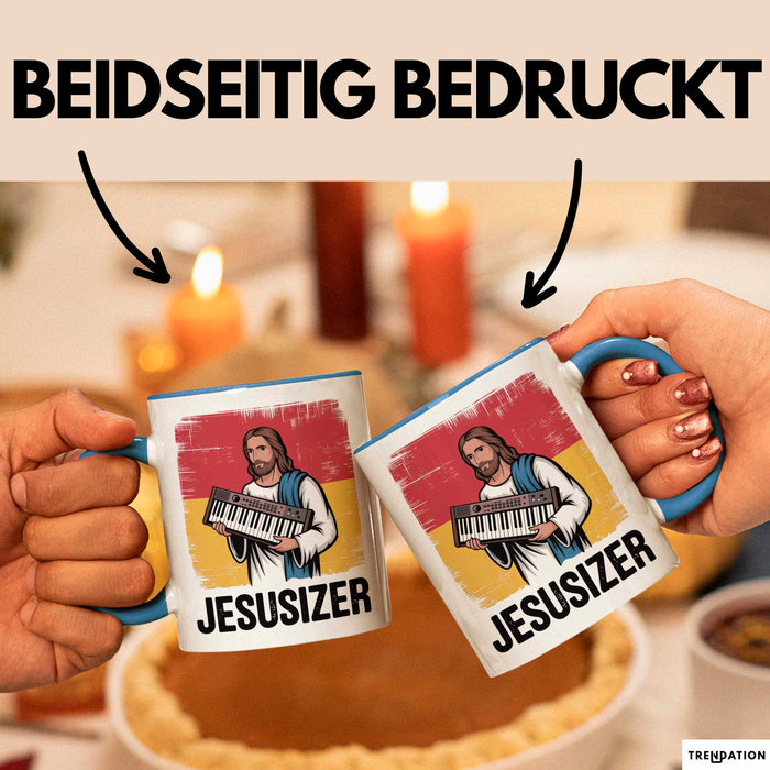 Jesus Keyboardspieler Tasse Geschenk Jesusizer Christlicher Geschenkidee Lustig Blau Trendation