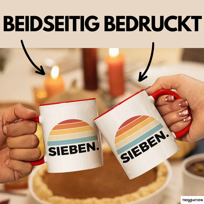 Tasse Retro SIEBEN. Design mit Sonnenuntergangsfarben 7. Geburtstag Jungs Rot Trendation