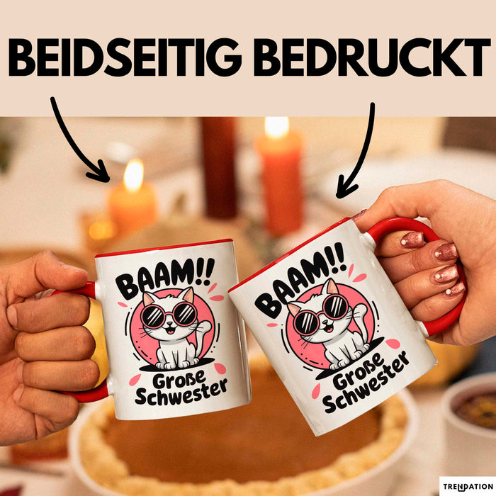 Big Sister Ältere Geschwister Schwestern Katze Tasse Becher Geschenk Lustige Geschenkidee Spruch Big Sister Rot Trendation