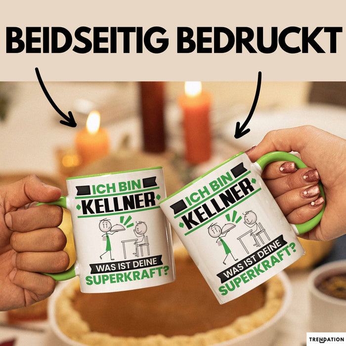 Kellner Tasse Geschenk für Kellner Geburtstag Lustiger Spruch Kaffee-Becher Was Ist Deine Superkraft Grün Trendation