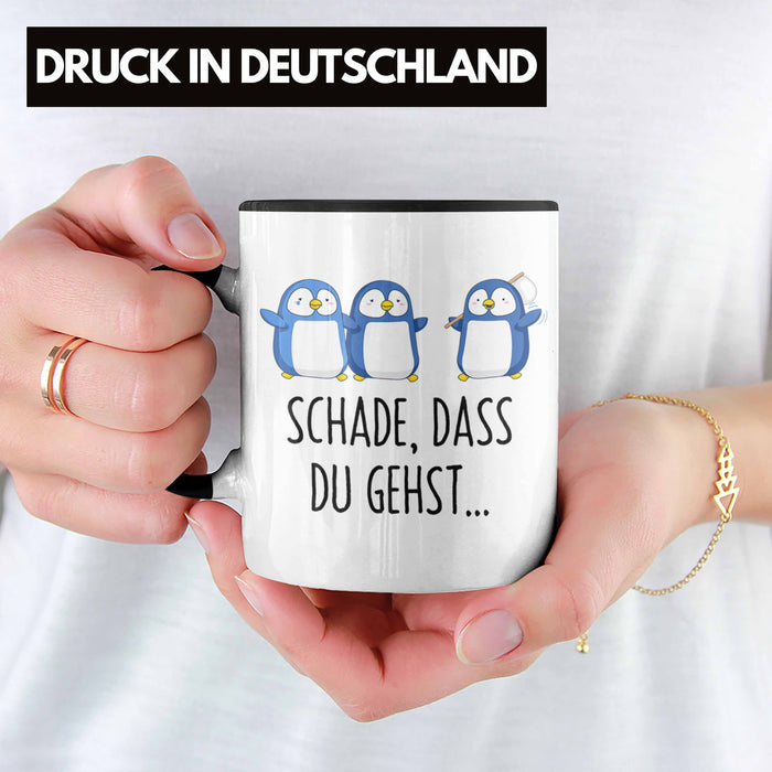Trendation - Jobwechsel Tasse Geschenk Kollegin Kollege Abschied Lustig Abschiedsgeschenk Sprüche Neuer Job Schade Dass Du Gehst Schwarz Trendation
