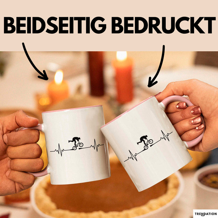 Fahrradfahren Tasse Geschenk Fahrradfahrer Herzschlag Biker Geschenkidee Lustig Rosa Trendation