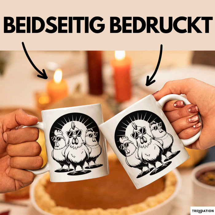 Huhn Tier Bauer Sonnenbrille Tasse Becher Geschenk Lustige Geschenkidee Spruch Weiß Trendation
