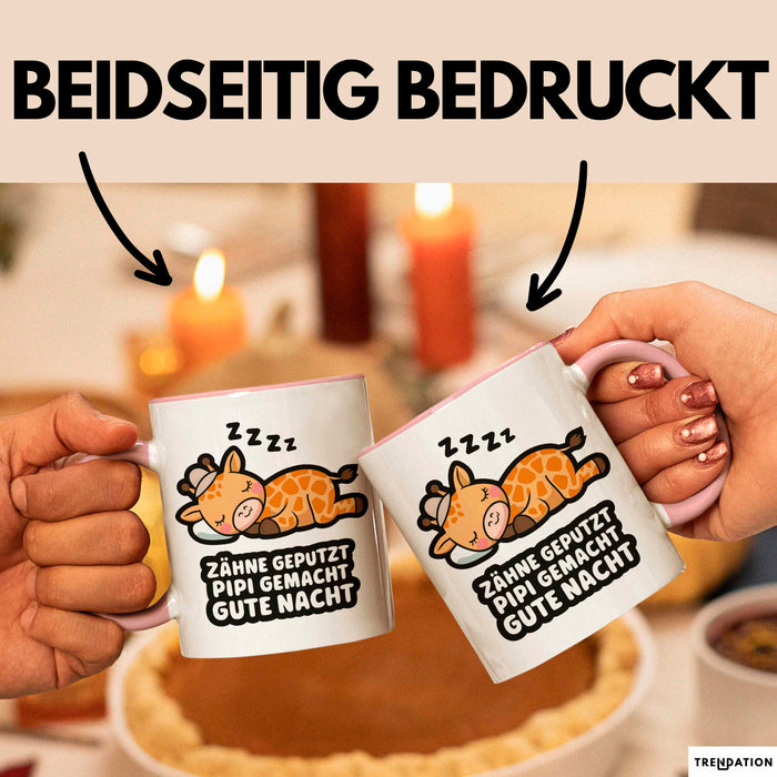 Schlafende Giraffe Tasse Geschenk Lustige Geschenkidee Spruch Zähne Geputzt Pipi Gemacht Gute Nacht Rosa Trendation