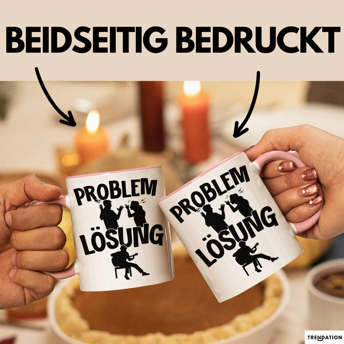 Gitarrist Tasse Geschenk für Gitarrenspieler Männer Geschenkidee Problem und Lösung Gitarre Rosa Trendation