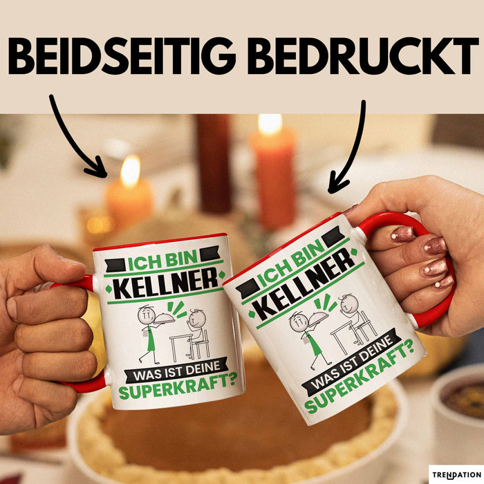 Kellner Tasse Geschenk für Kellner Geburtstag Lustiger Spruch Kaffee-Becher Was Ist Deine Superkraft Rot Trendation