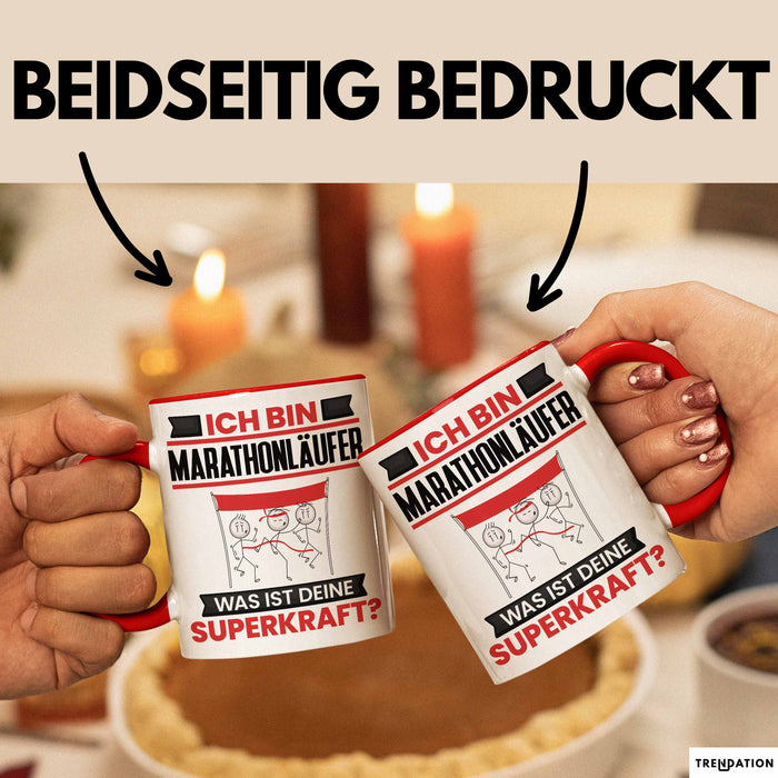 Marathonläufer Tasse Geschenk für Marathonläufer Geburtstag Lustiger Spruch Kaffee-Becher Was Ist Deine Superkraft Rot Trendation