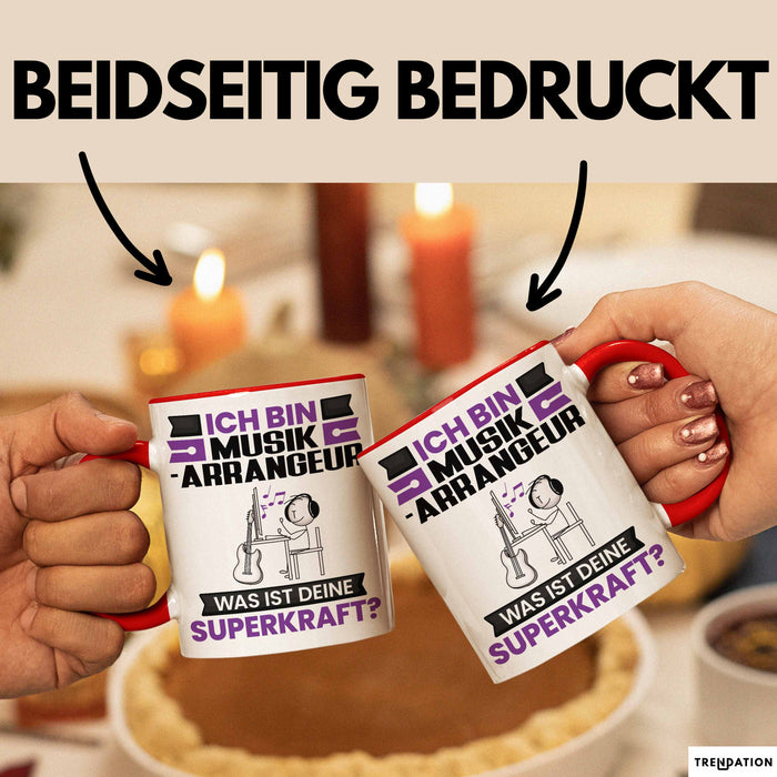 Musikarrangeur Tasse Geschenk für Musikarrangeur Geburtstag Lustiger Spruch Kaffee-Becher Was Ist Deine Superkraft Rot Trendation