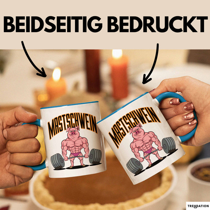 Schweinebauer Schweine Tier Gewichtheben Tasse Geschenk Lustige Geschenkidee Spruch Mastschwein Blau Trendation