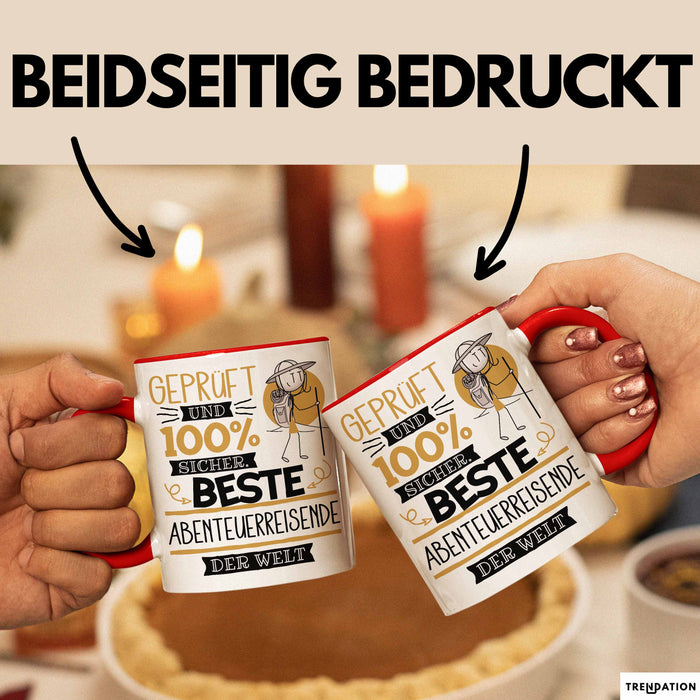 Beste Abenteuerreisende Der Welt Tasse Geschenk für Eine Abenteuerreisende Geprüft Und Sicher Geschenkidee Geburtstag Weihnachten Rot Trendation
